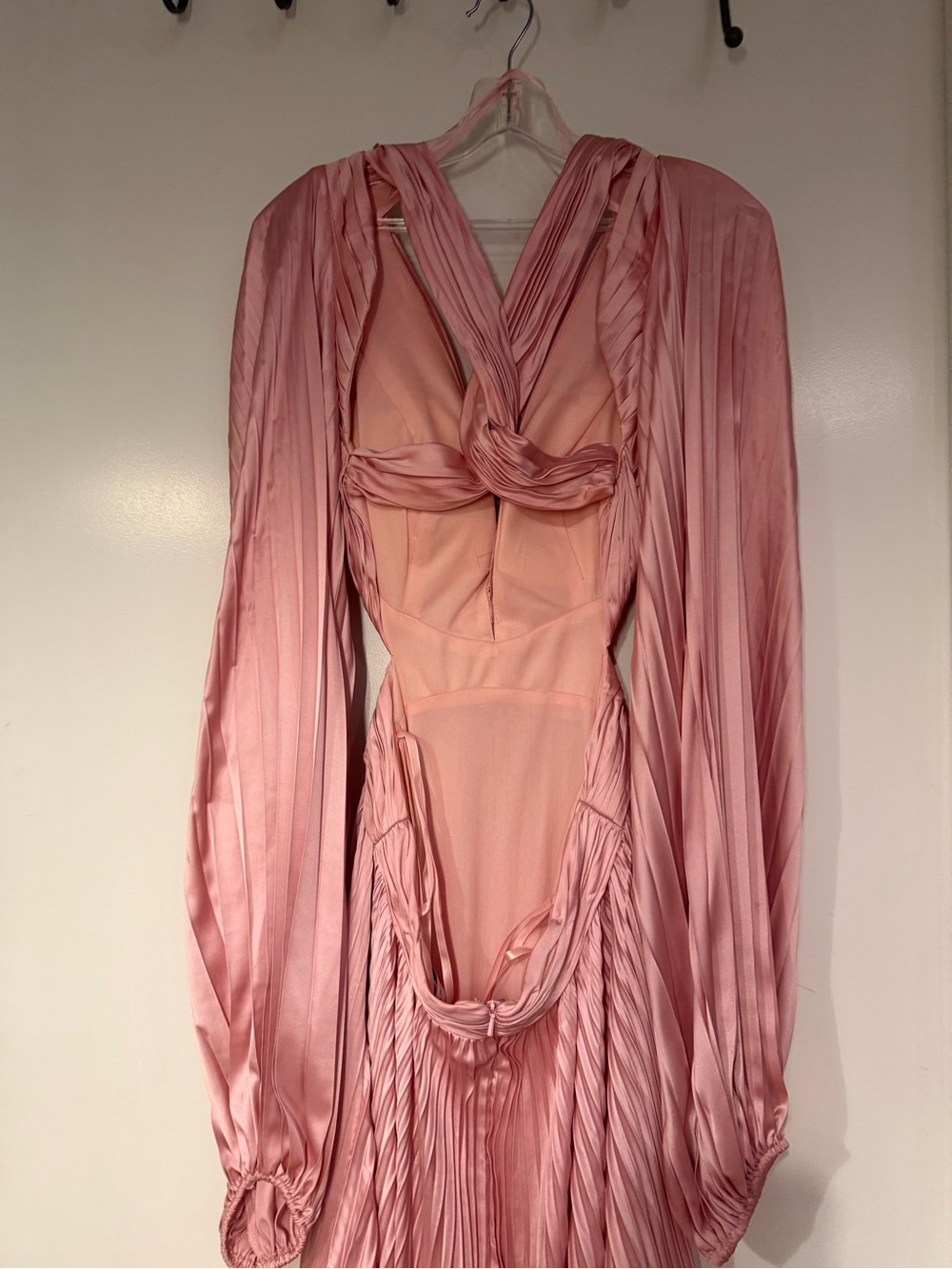 MacDuggal Pink Pleated Long Sleeve Satin Dress - Picture 3 of 5